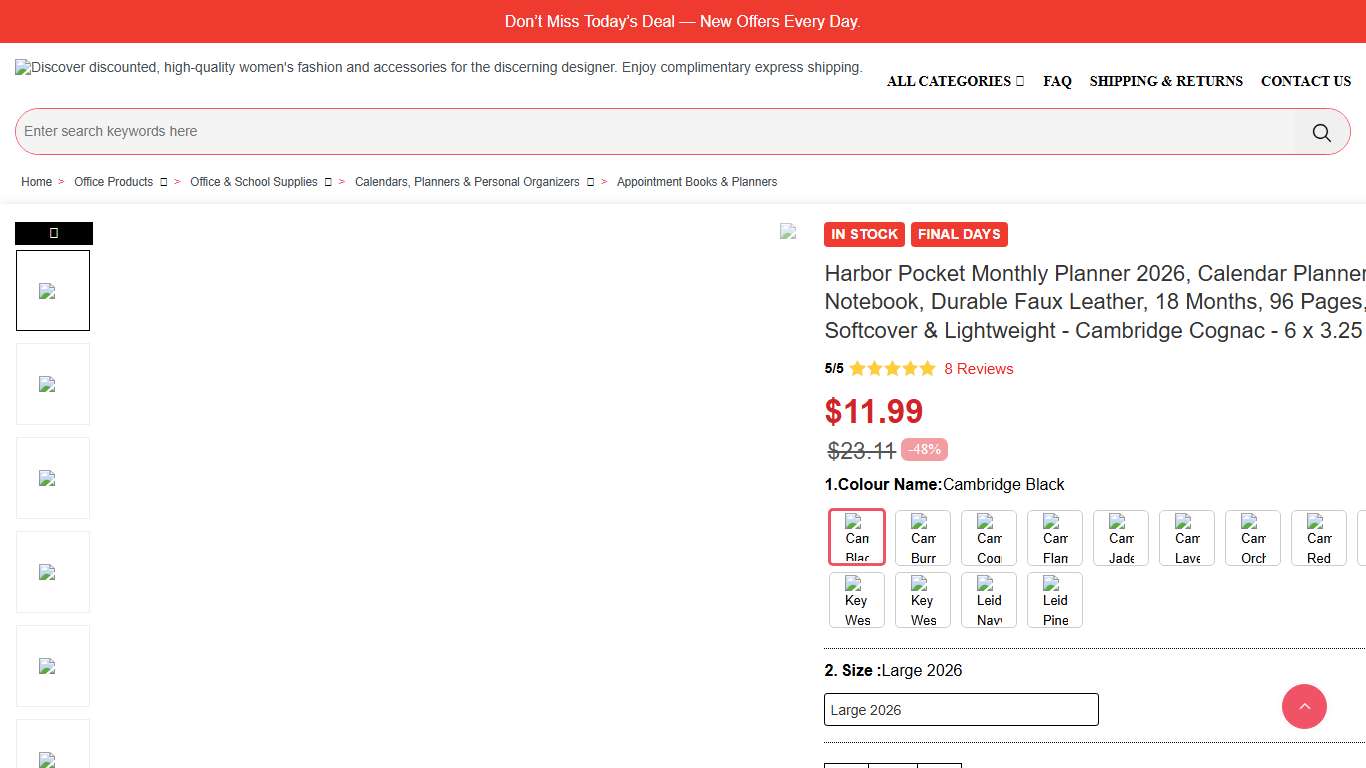 Harbor Pocket Monthly Planner 2026, Calendar Planner and Notebook, Durable Faux Leather, 18 Months, 96 Pages, Softcover & Lightweight - Cambridge Cognac - 6 x 3.25